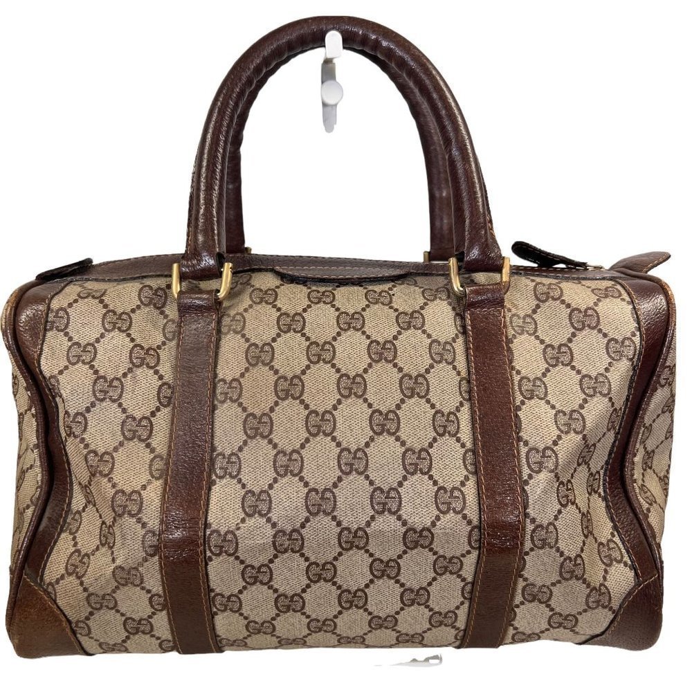 Authentic Gucci Satchel Bag Brown PVC Used GG Handbag Vintage